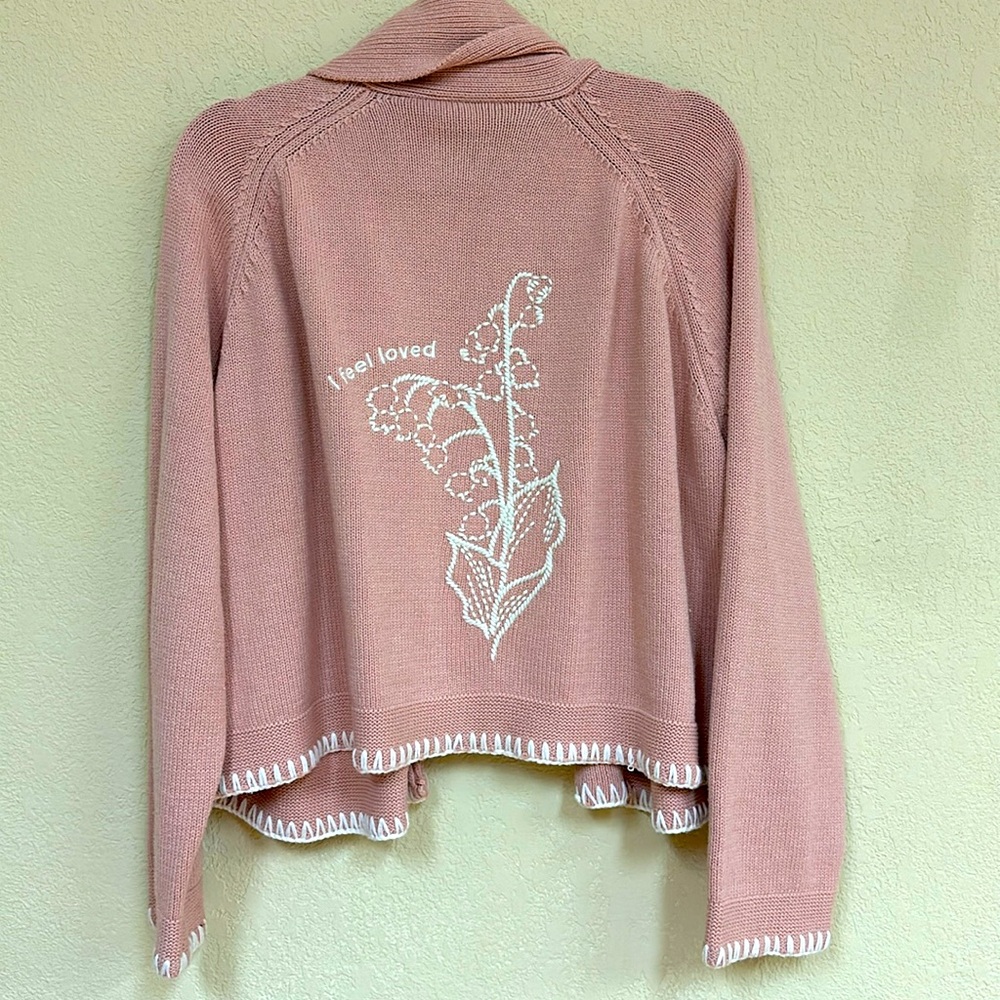 Pink Women's Cardigan with Floral Design